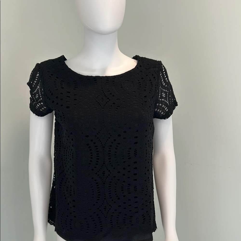 J. Crew Black Puff Sleeve Blouse with Cut Out Details